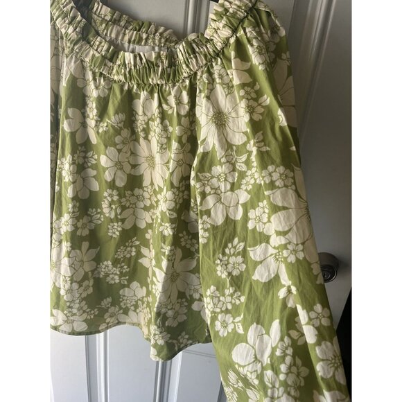 ALEMAIS NEW Leisa Organic Cotton Blouse Green Size 0 Floral Print Retro - Picture 6 of 9